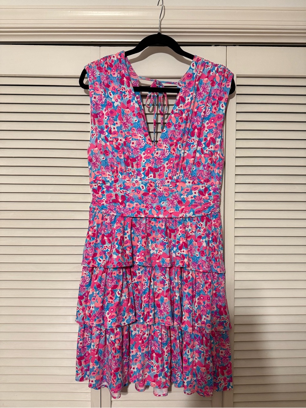 Lilly Pulitzer Floral Pink Tiered V-Neck Women's Dress